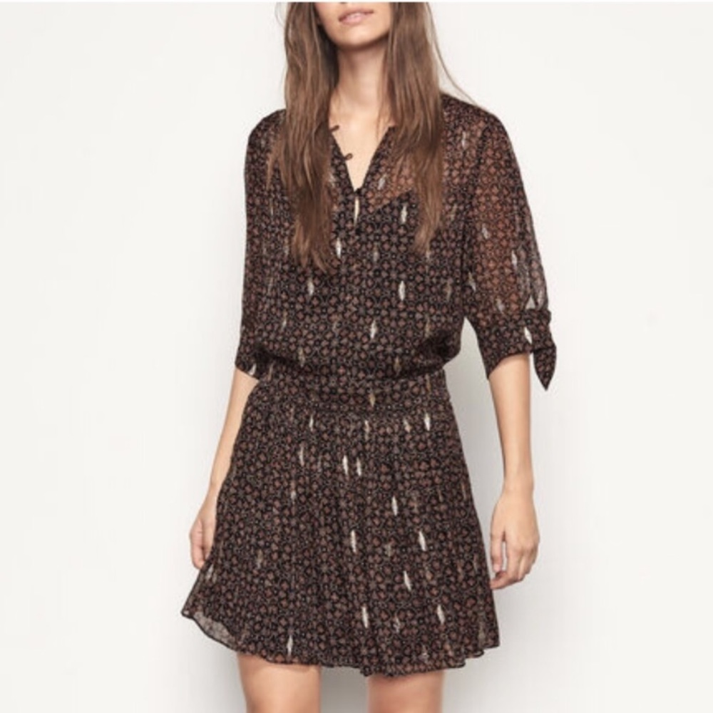 Ba&sh Brown & Black Silk Madrid Dress Small